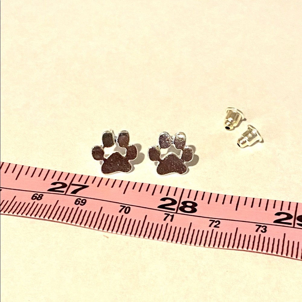 Silver Paw print stud earrings - Picture 2 of 3